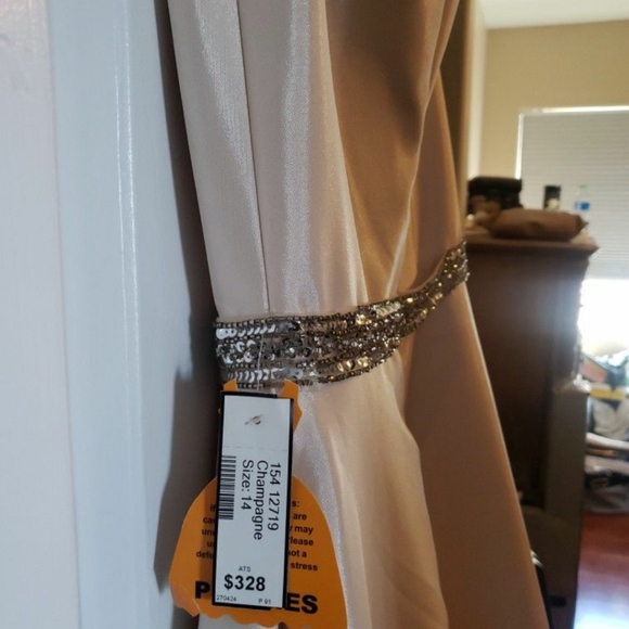 Peaches of Chicago Beautiful Satin Dress with Silver Metallic Trim around waist - Picture 4 of 5